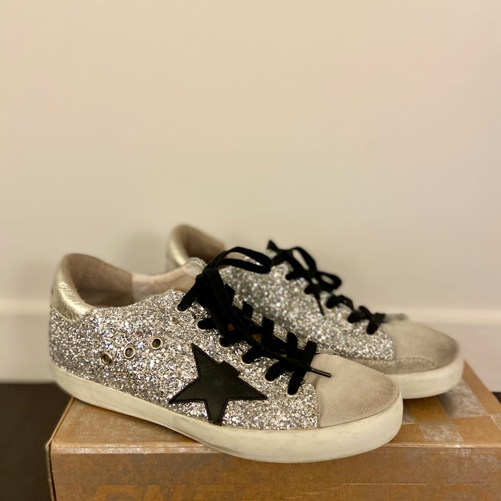 Golden Goose Superstar Silver Glitter Sneakers